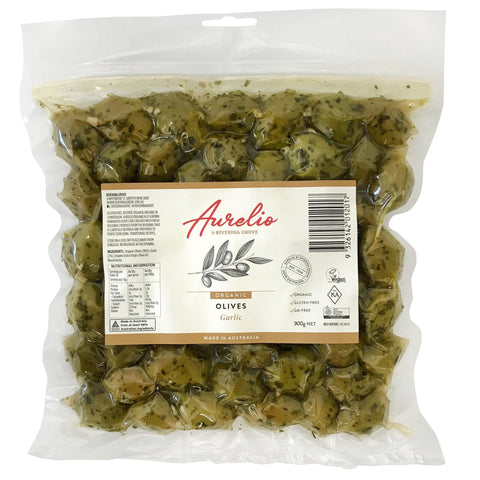 Aurelio Organic Olives Garlic Vack Pack | 300g - iPantry UAE