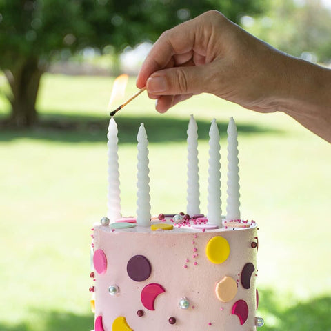Cake & Candle 10cm White Large Spiral Candles 10 Pack - iPantry