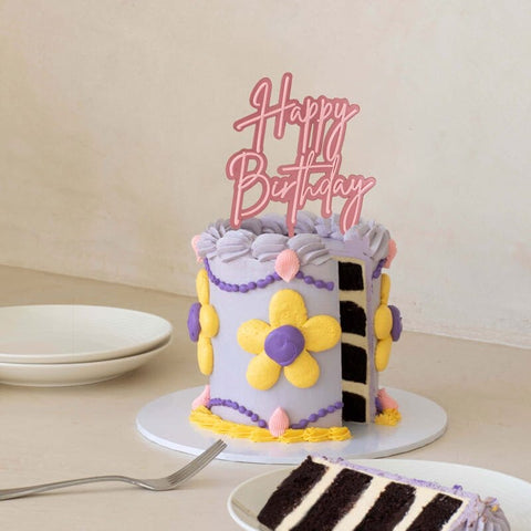Cake & Candle Pink Opaque / Pink Layered Cake Topper - Happy Birthday - iPantry UAE