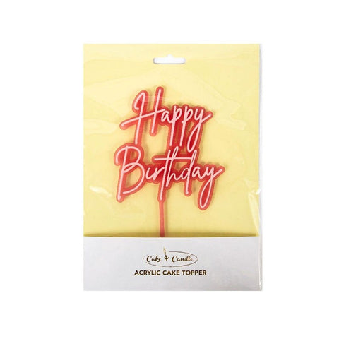 Cake & Candle Pink Opaque / Pink Layered Cake Topper - Happy Birthday - iPantry UAE
