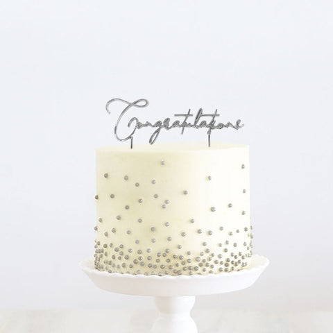 Cake & Candle Silver Metal Cake Topper - Congratulations - iPantry UAE