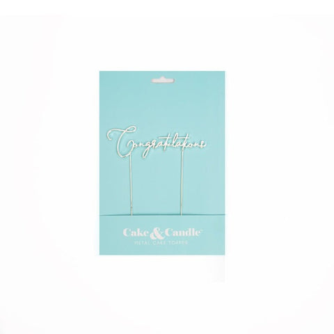 Cake & Candle Silver Metal Cake Topper - Congratulations - iPantry UAE