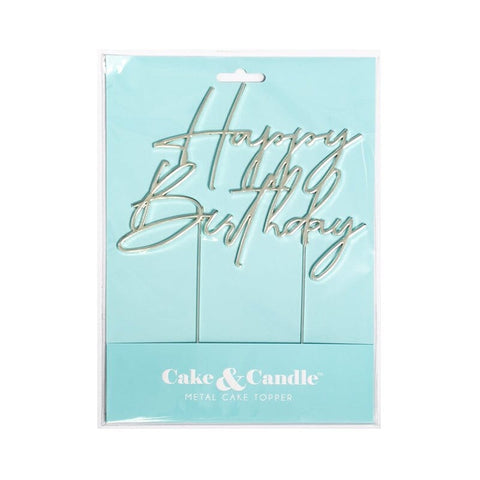 Cake & Candle Silver Metal Cake Topper - Happy Birthday (No. 4) - iPantry UAE