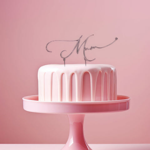 Cake & Candle Silver Metal Cake Topper - Mum - iPantry UAE