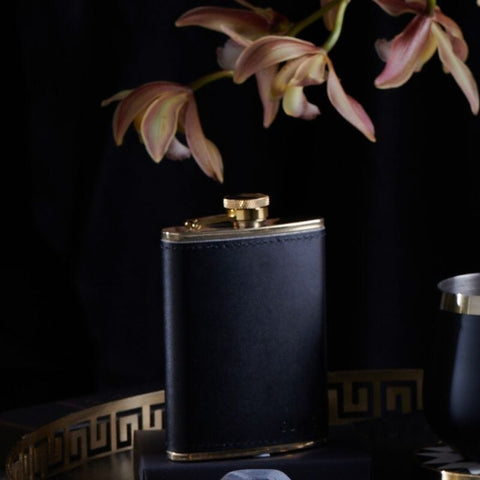 Clinq Brass and Leather Hip Flask | 240mL - iPantry UAE
