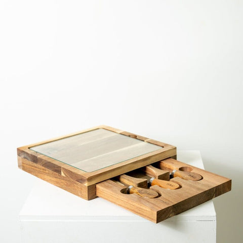 Sage and Copper Braemar Glass Cheeseboard & Knife Set Acacia - iPantry UAE