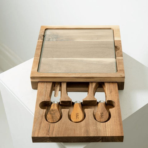 Sage and Copper Braemar Glass Cheeseboard & Knife Set Acacia - iPantry UAE