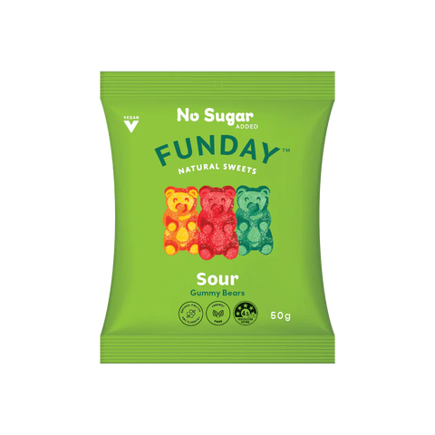 Sour Vegan Gummy Bears 50g-Indulgence-Funday Natural Sweets-iPantry-australia