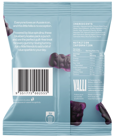 Valli Snacks Blueberry Koala Bears with Blue Spirulina | 50g - iPantry