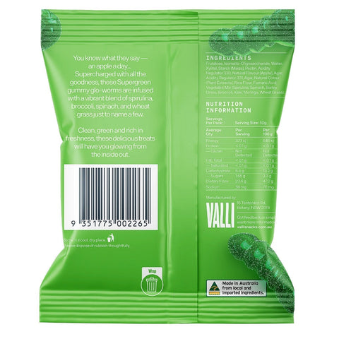 Valli Snacks Sour Apple Super Green Glo - Worms | 50g - iPantry