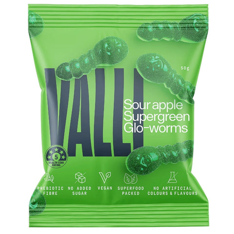 Valli Snacks Sour Apple Super Green Glo - Worms | 50g - iPantry