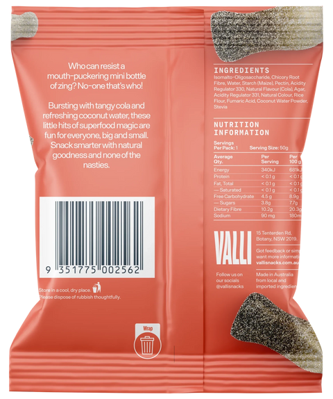 Valli Snacks Sour Cola Bottles with Coconut Water | 50g - iPantry